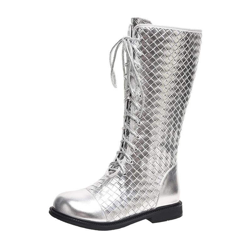 

Модные вязаные сапоги до середины икры, женские сапоги до колена с острым носком на толстом каблуке, весна-осень-зима, резиновая подошва