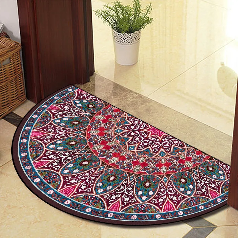 Semi-circular Door Rug Boho Style Floor Mat Vintage Carpet for Living Room Indoor Door Entrance Mats Home Decoration