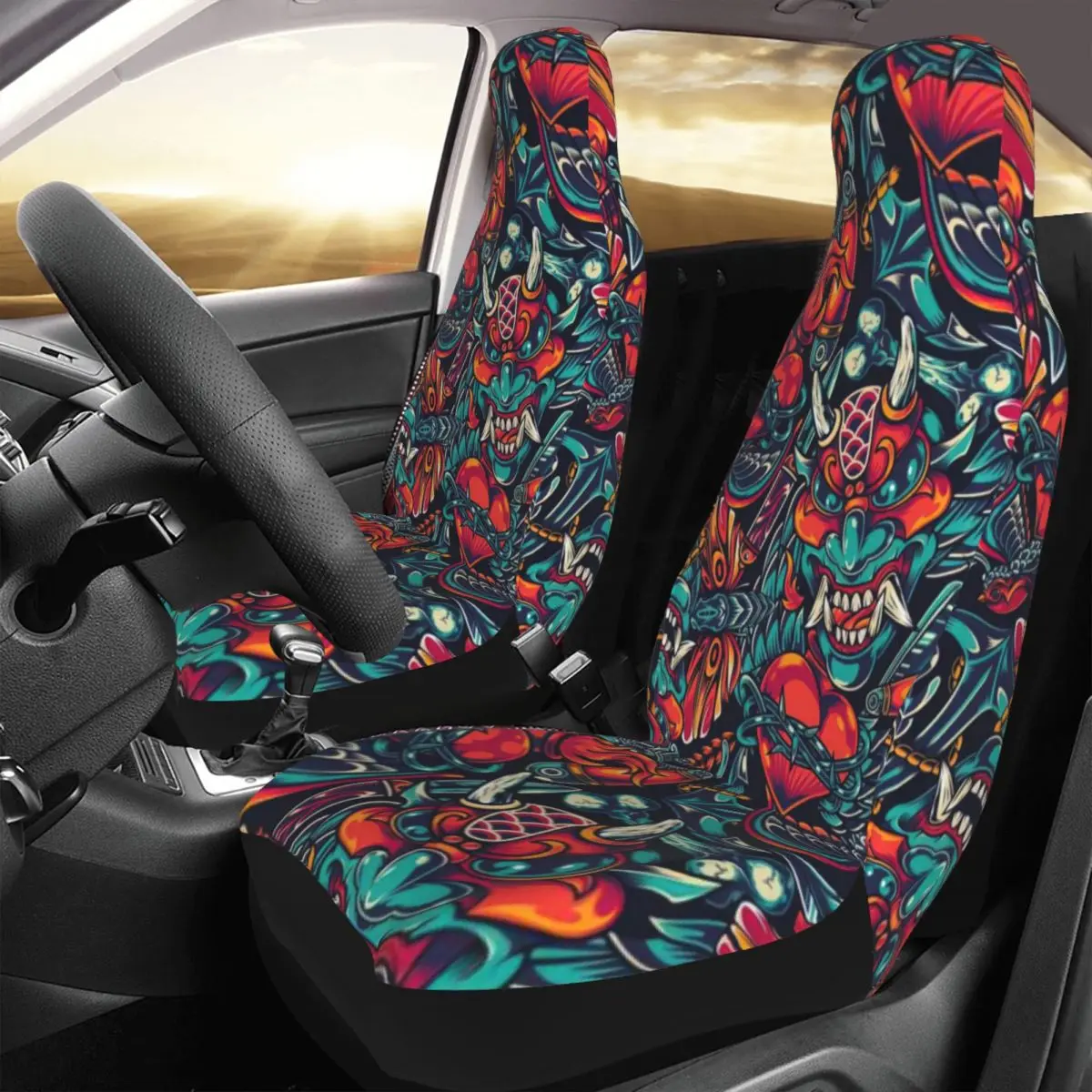 Devil Faces Car Seat Cover Custom Printing Universal Front Protector Accessories Cushion Set