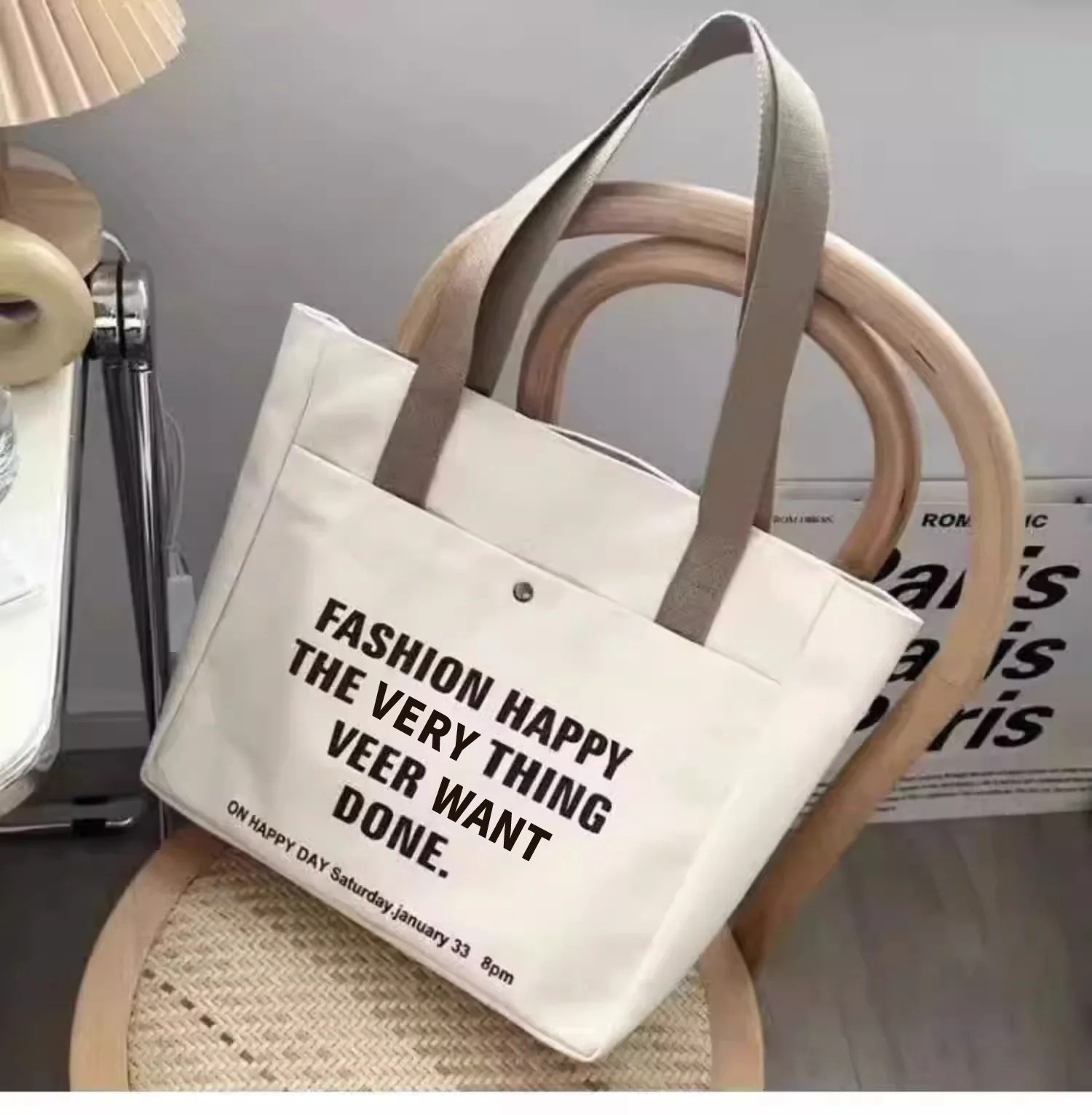 Female student canvas bag Korean version large capacity letter shoulder bag handbag simple fashion canvas bag tutoring handbag