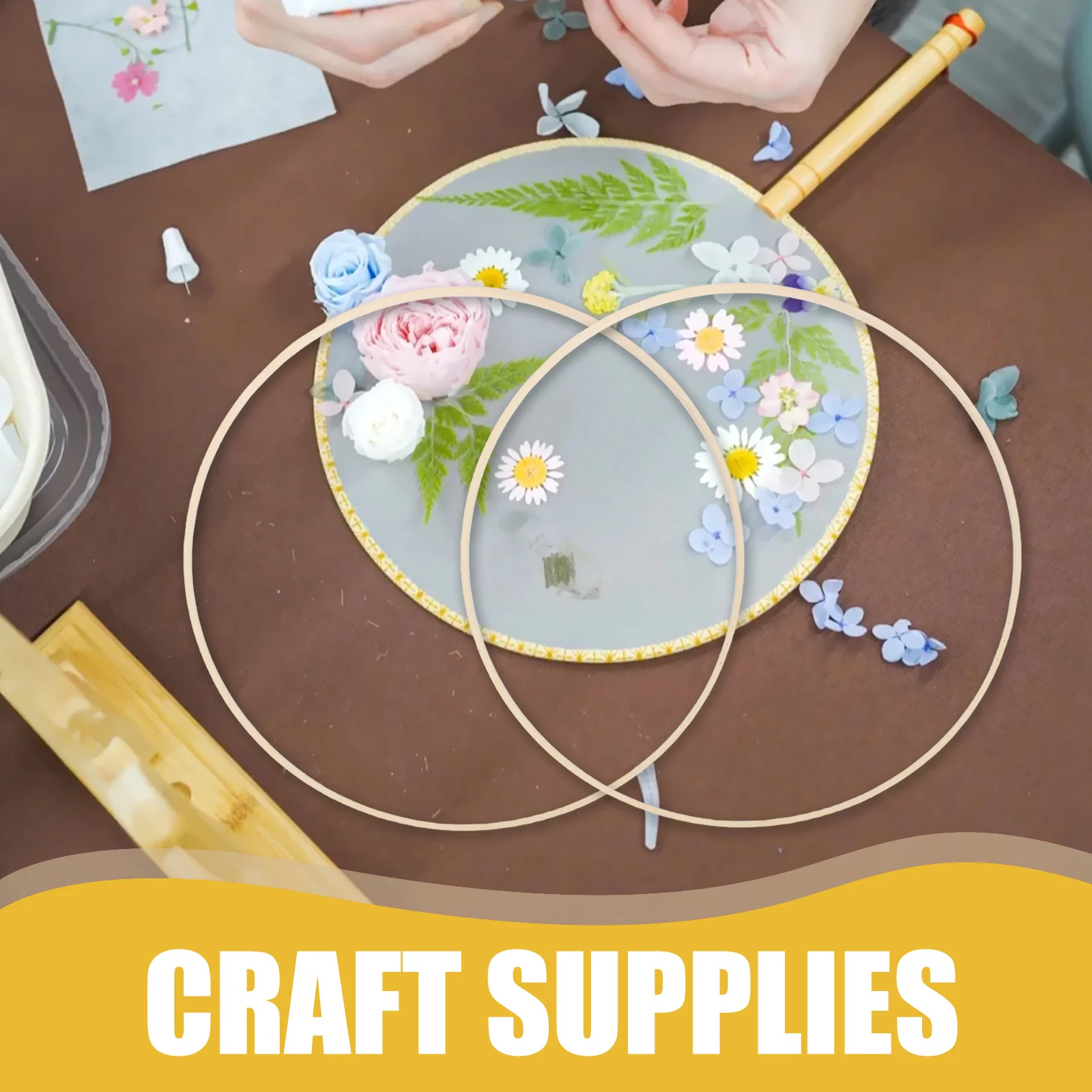 10Pcs Bamboo Floral Hoops Wreath Rings Rustic Wedding DIY Macrame Wall Hanging Craft Supplies Garland Beige