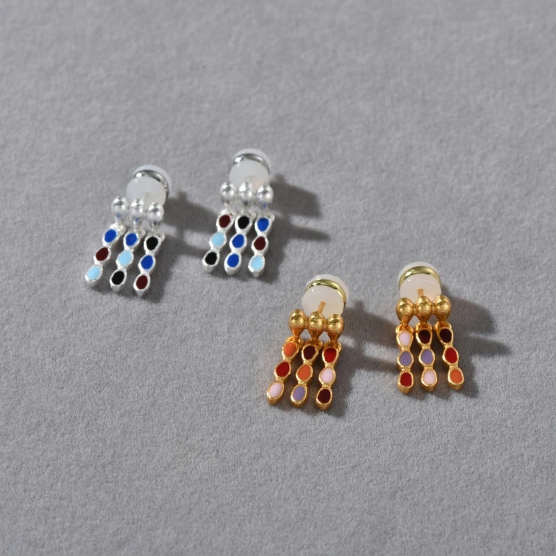 

European Fashion Colorful glazed tassel S925 silver needle earrings Woman Bohemian Jewelry Trend