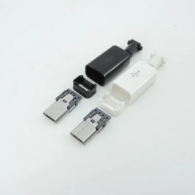 4 in 1 diy white black Micro USB 5PIN Welding Type Male Plug Connectors Charger cover 5P USB Tail Charging port Socket E1