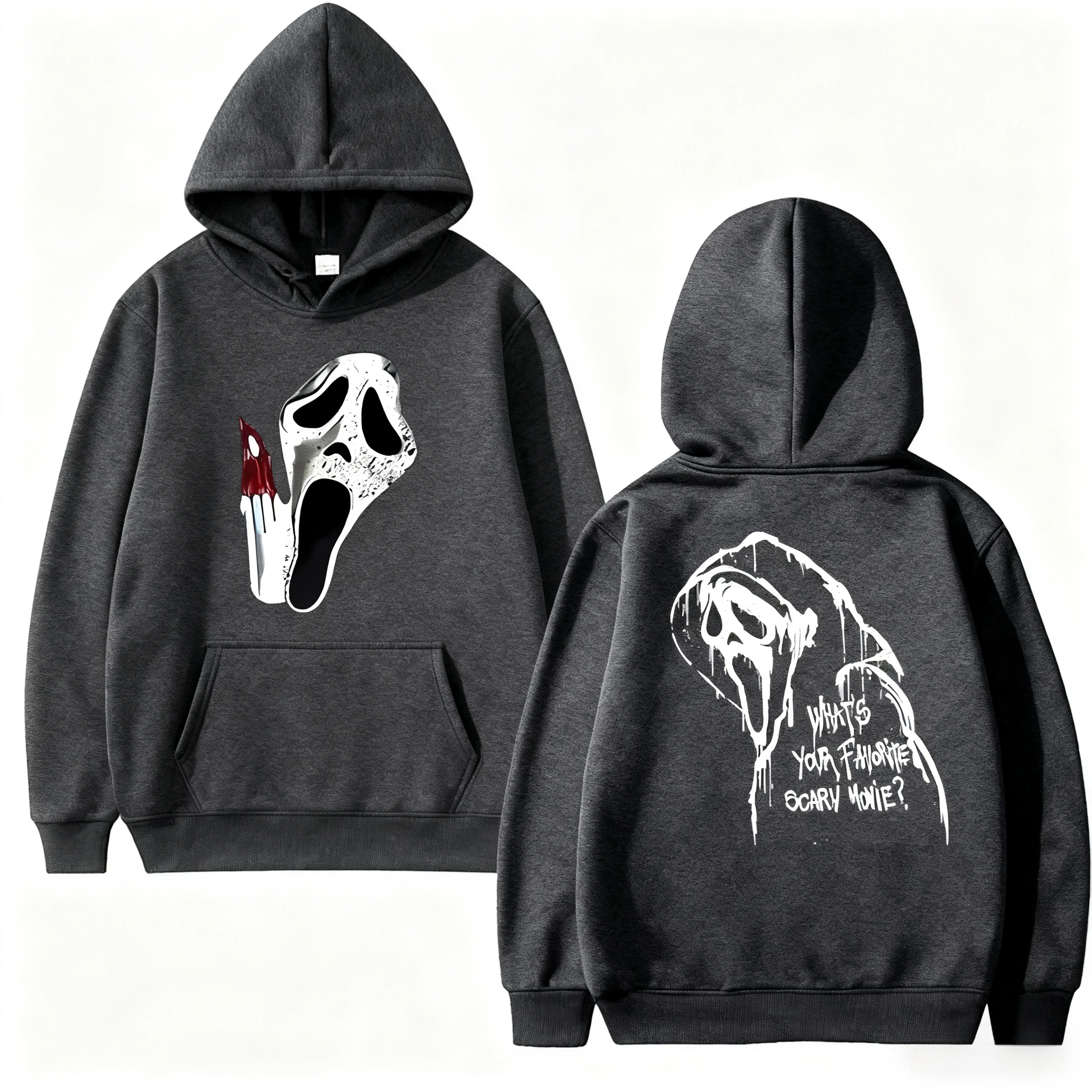 الجديد في ملابس الشارع الشهير المطبوعة على الطراز القوطي مزدوجة الجوانب للرجال والنساء VI Ghostface جرافيك الخريف هوديي للجنسين بأكمام طويلة سترة شتوية