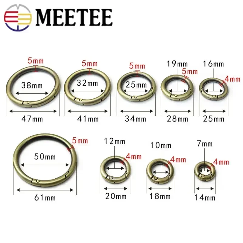 Meetee 10Pcs 7-50mm Metal Spring O Rings Buckle Openable Key Ring Hook DIY Bag Strap Keychain Snap Clasp Belt Buckles Accessory