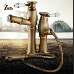 ZGRK Basin Faucets Bathroom Sink Tap Antique Brass Faucet Single Handle Vintage Deck Mount Torneiras Hot and Cold Basin Tap