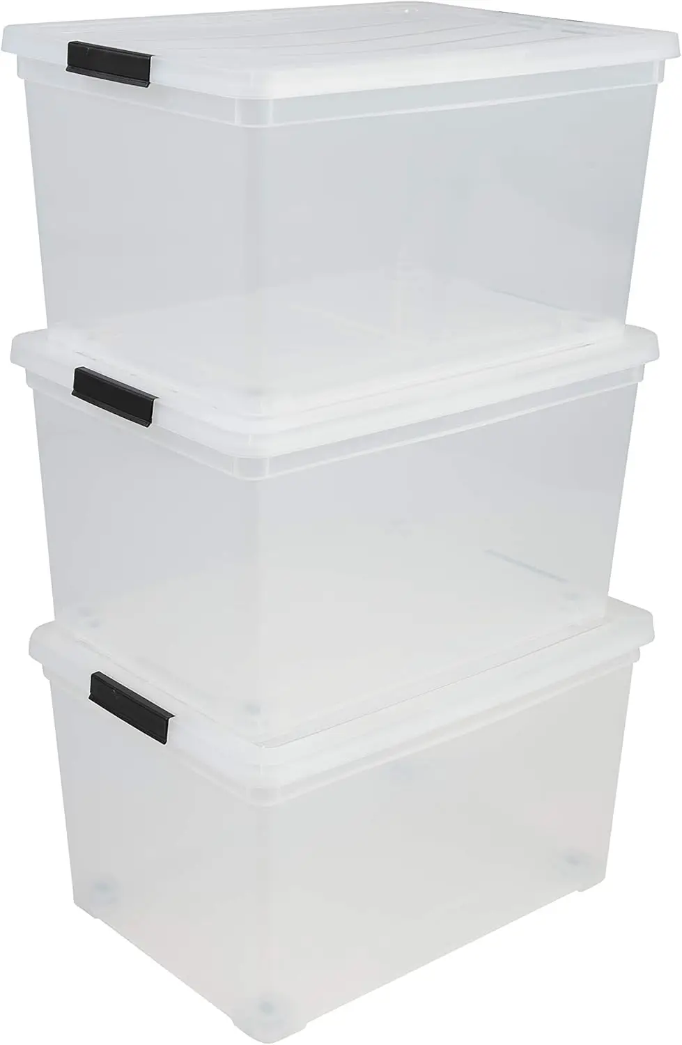 Caja almacenamiento de plástico, Caja almacenamiento oficina 50 l, Lote de 3, NCS-320, Transparente, Apilable