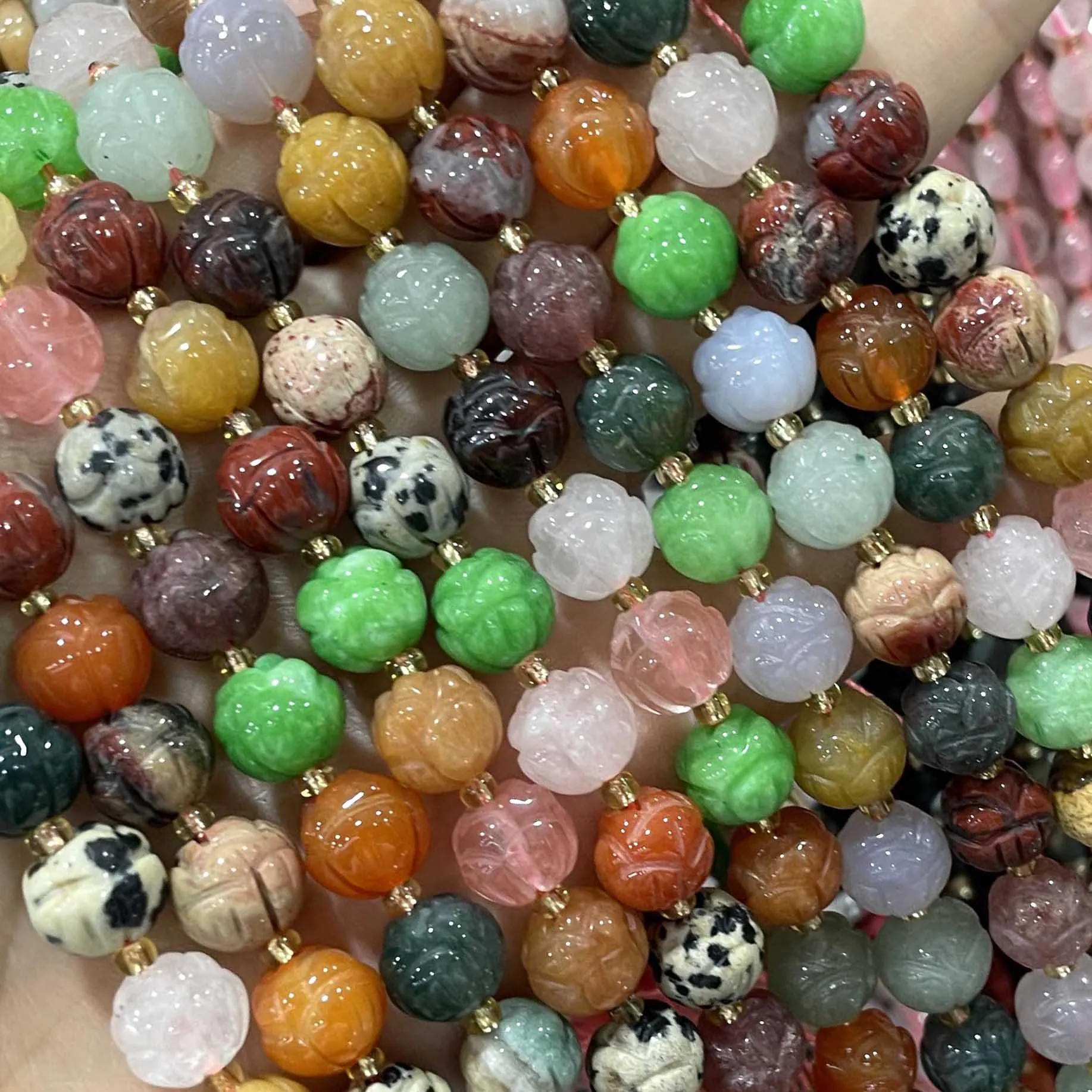 Naturstein-Lotusblumen-Quarz-Achat-Jaspis-Abstandsperlen für die Schmuckherstellung, DIY-Armband, Halskette, Ohrring-Zubehör – Detail 2
