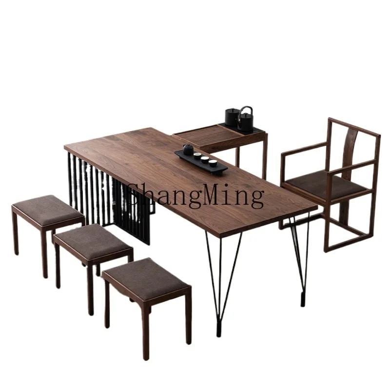 

ZYH household simple black walnut solid wood simple large tea table office meeting guest tea table and chair combination