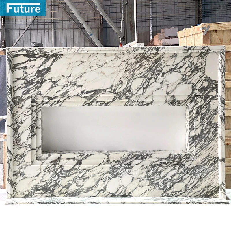 Luxury Style Natural Stone Arabescato White Marble Fireplace Surround with Hand Craving for Villa Mansions Indoor Decoration