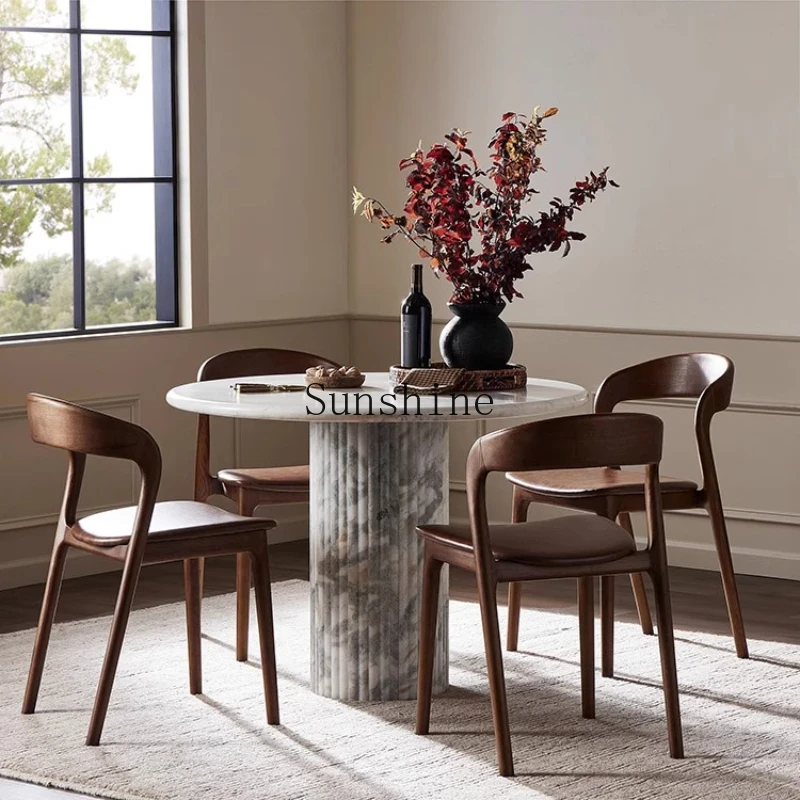 

Modern minimalist high-end natural marble round dining table large flat dining table