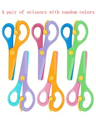 6 cute colorful labor-saving safety scissors, student DIY paper-cutting, school stationery (color random)