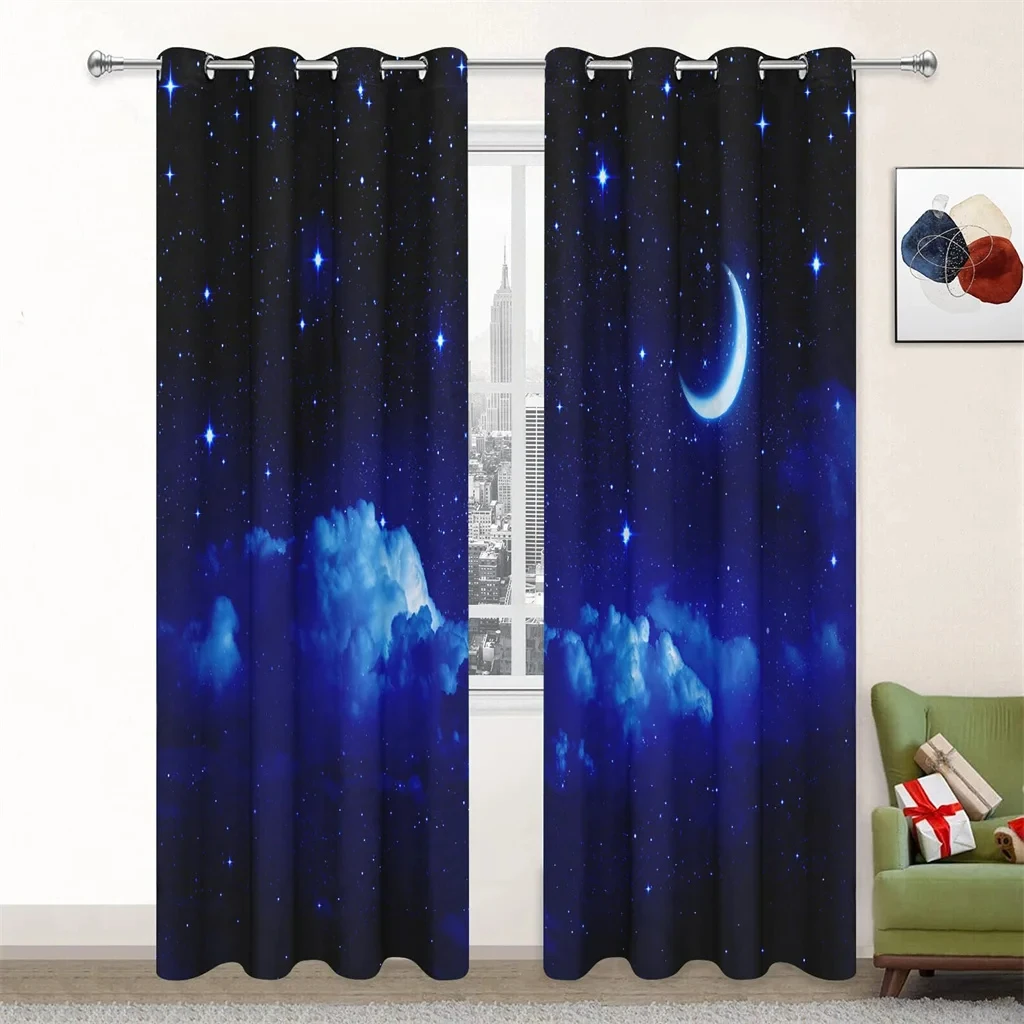 

Night Moon Starry Sky Series Sunshade Curtains The Living Room Bedroom Home Decoration Digital Printing Thin Curtains