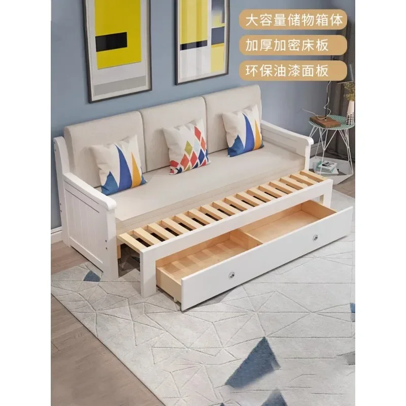 Solid wood sofa bed folding dual-purpose push-pull telescopic sitting and lying dual-purpose living room multi-functional storag