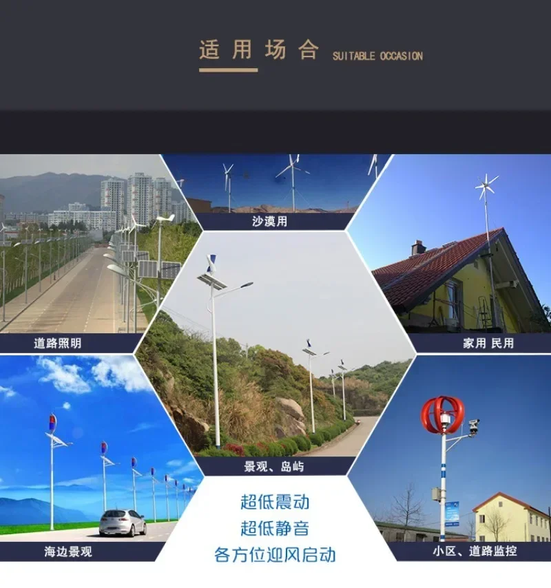 Durable100W Vertical Axis Spiral Wind Turbine Breeze Start Wind-Solar Complementary Display Engineering Wind Turbine for Renewab