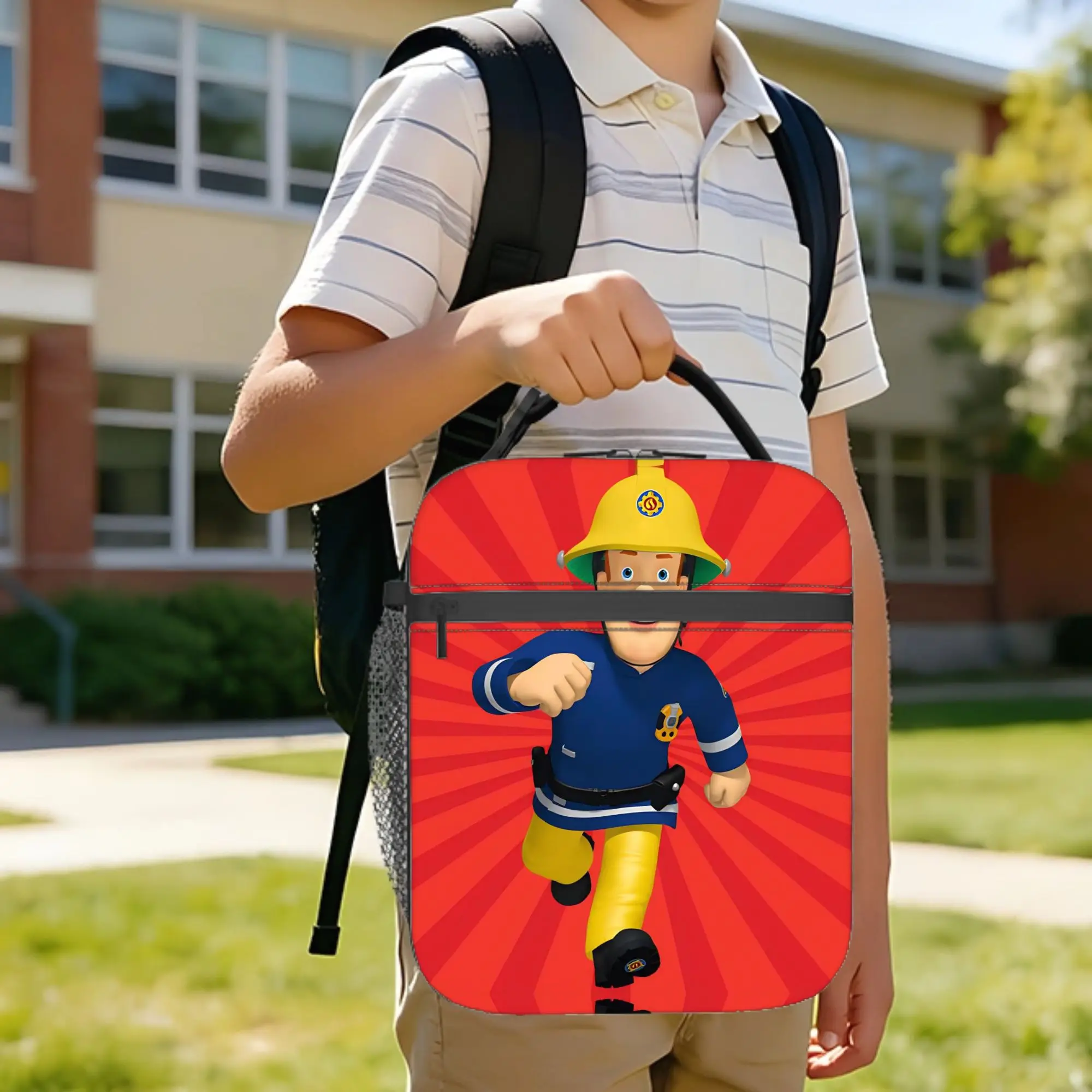 Firemans Sams Insulated Lunch Bag High Capacity Firefighting Reusable Cooler Bag Tote Lunch Box School  Travel Food Bag