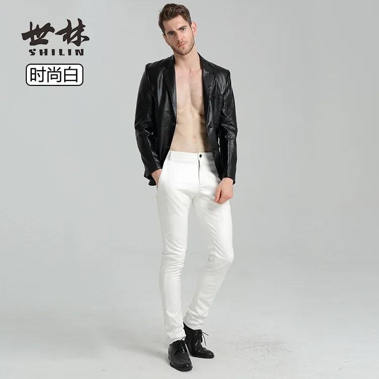 Herbst 2022 männer Slim Fit Füße PU Leder Hosen Jugend Motorrad Trend Koreanische Stretch Leder Hosen