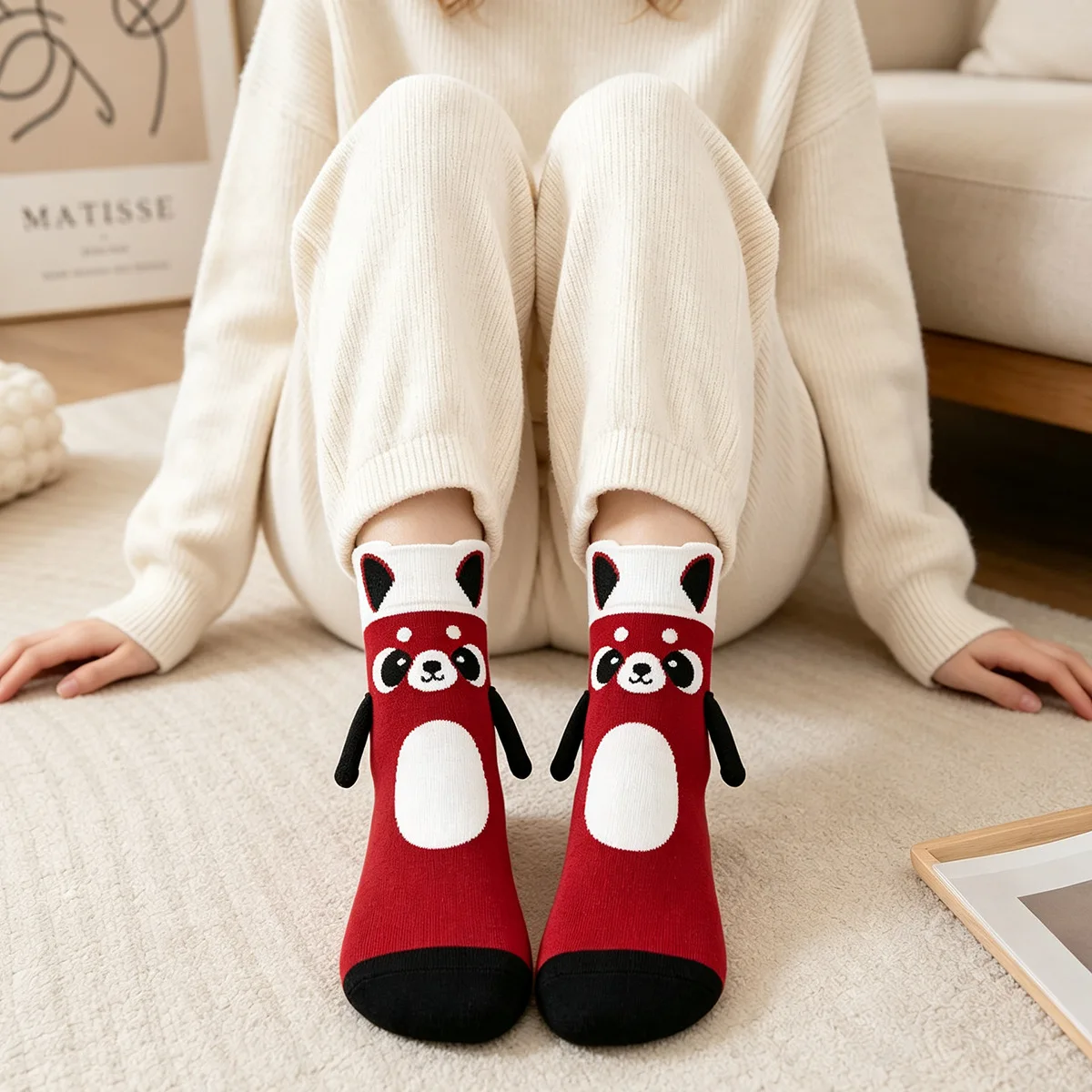 Funny Creative 3D Hand In Hand Animal Socks Soft Cotton Cartoon Panda Dinosaur Pig Socks Novelty Women Daily Wear Sock Present