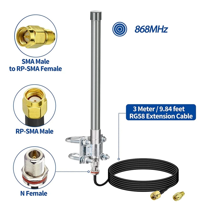 868 Mhz Lora Antenna Aerial Outdoor 3Dbi Fiberglass Lorawan Antenna Cable With N Connector For RAK Nebra Bobcat HNT