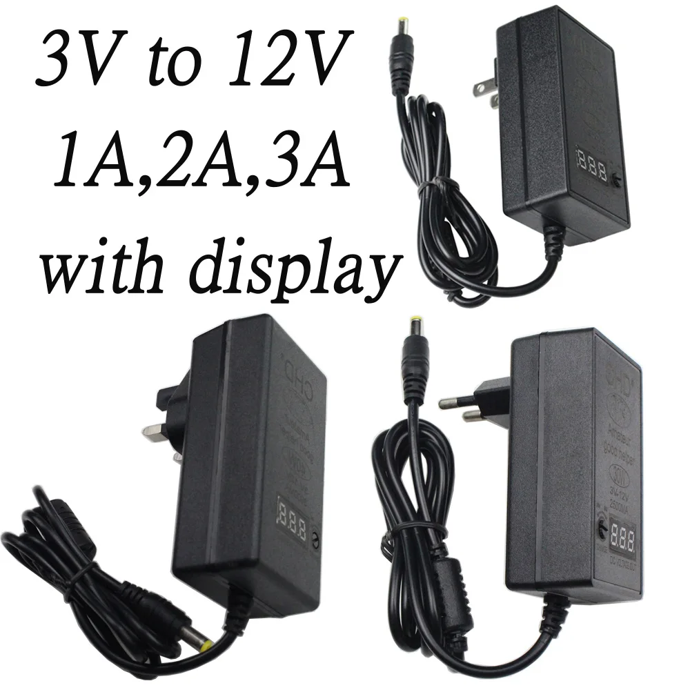 

New style universal display voltage 3V 5V 6V 9V12V1A2A 2.5A 3A adjustable power adapter regulated switching power supply