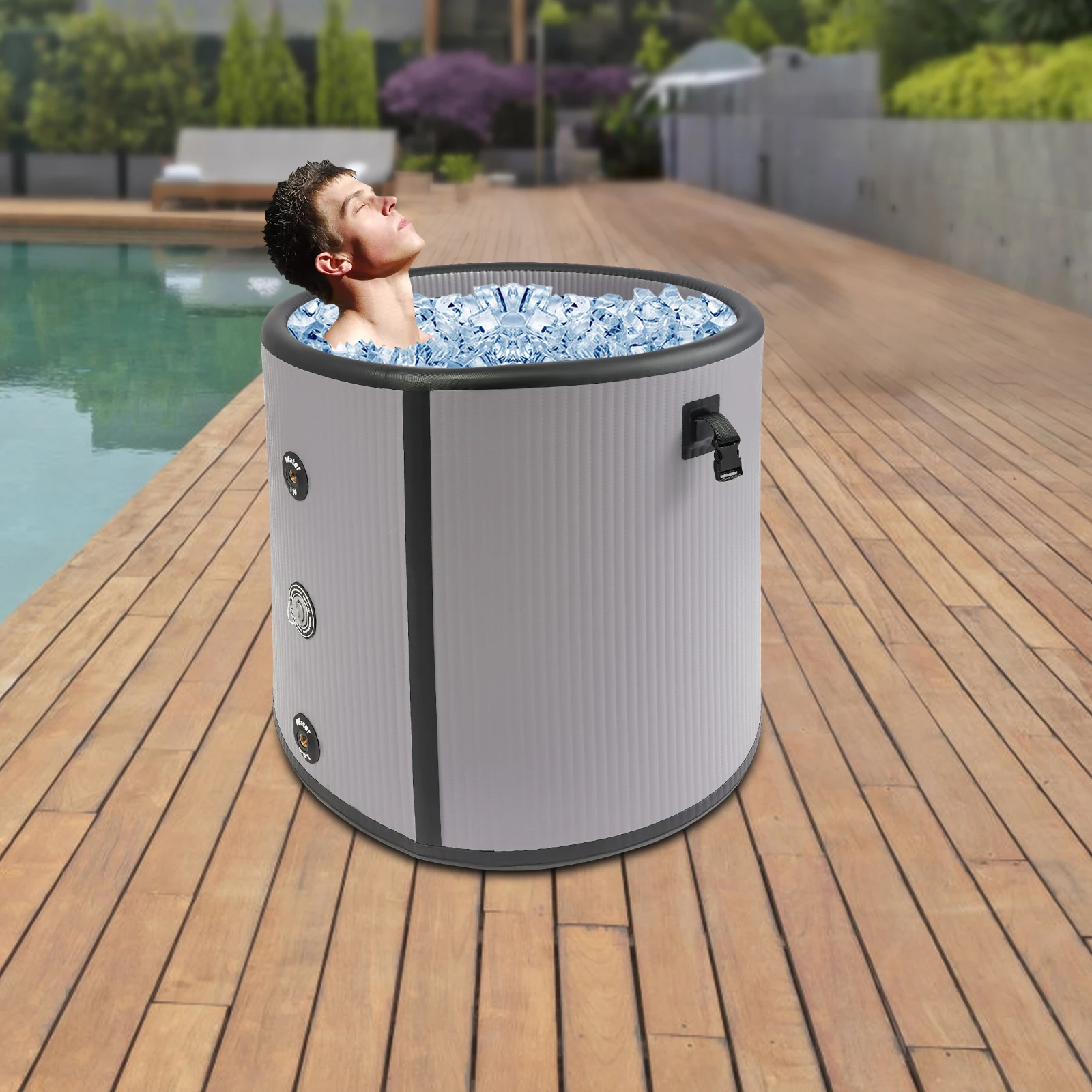 380L Portable Ice Bathtub Inflatable Cold Bathtub Expansive Soaking Space Inflatable Bathtub with Convenient Buckle for Bathroom/Shower Room/Home