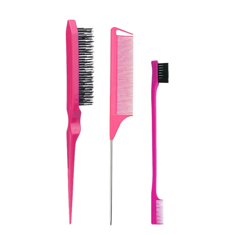 3Pcs Hair Styling Comb Set Teasing Hair Brush Triple Teasing Comb Rat Tail Combs Edge Brush Hair Tail Tools Braid Tool Loop