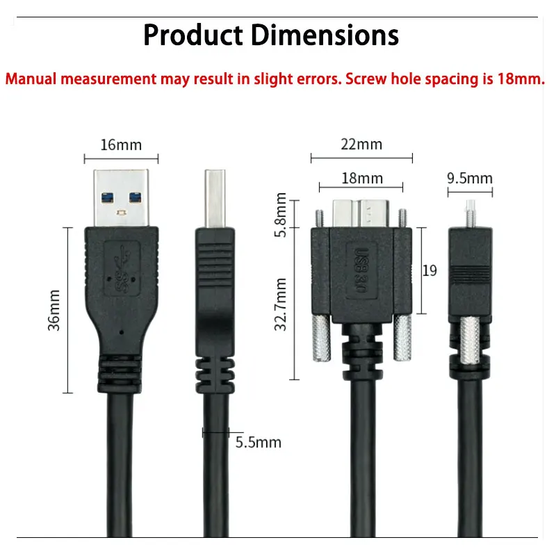 USB to Micro-B data cable for Dahua Hikvision Basler gray dot industrial cameras with lock and high flexible drag chain 3M/5M