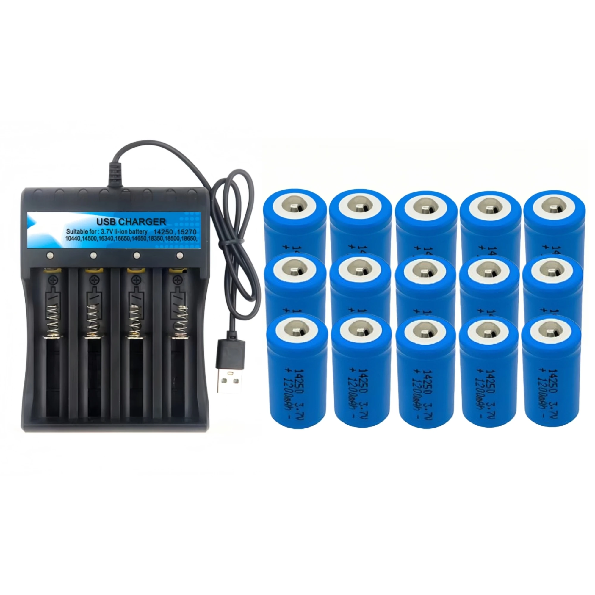15PCS 14250 3.7V 1200mAh Rechargeable Lithium Battery 1/2AA Size USB Charger For Infrared Laser Sight Smoke Alarm Cordless Phone