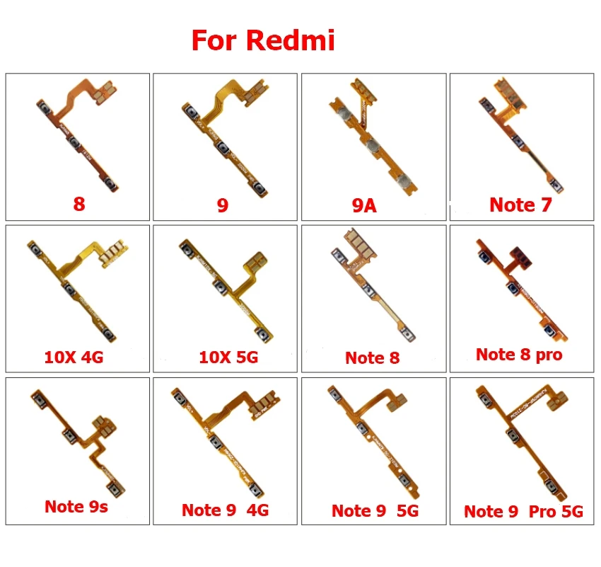 10Pcs Power ON OFF Volume Key Button Switch Flex Cable For Xiaomi Redmi 7 7A 8 8A 9 9A Note 7 8 8T 9 10 Pro 9s MI 10T Lite 10