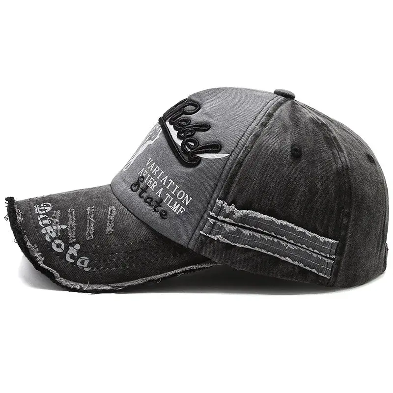 Unisex Washed Cotton Vintage Cap Letter Embroidery Baseball Cap Cow Head Pattern Men And Women Outdoor Sports Hats - 4