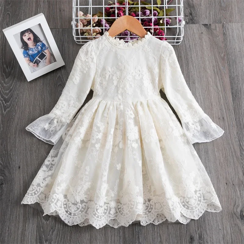 Kids Dress for Girls 3 5 6 8 Years Children Clothes White Dress New A- line Dress for Autumn Vacation Kids Birthday Party Clothe