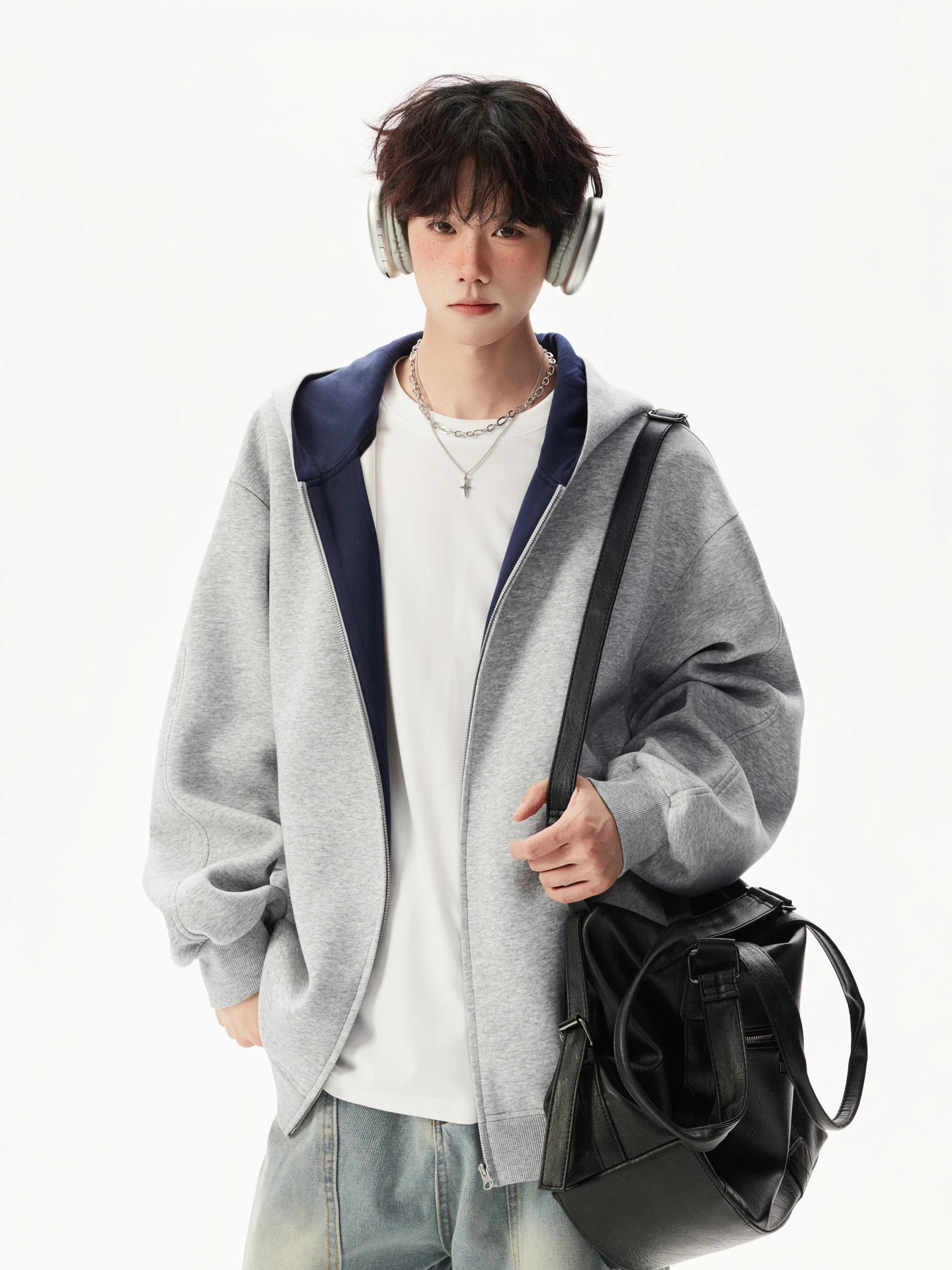 

Merican Heavy Cardigan Hooded Sweater for Men and Women's Autumn Loose and Versatile Contrasting Color Couple Coat.