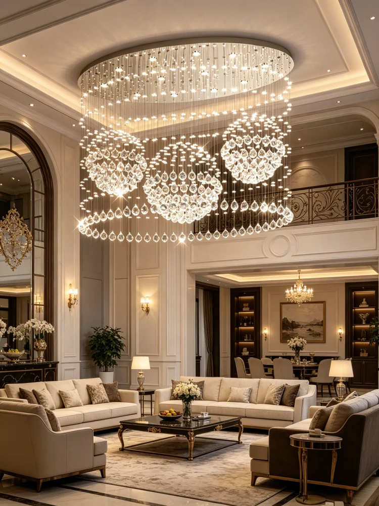 Modern Large Chandelier K9 Crystal Ball Suction Ceiling Light For Living Room Restaurant Hotel Lobby Atrium Home Decor Luster