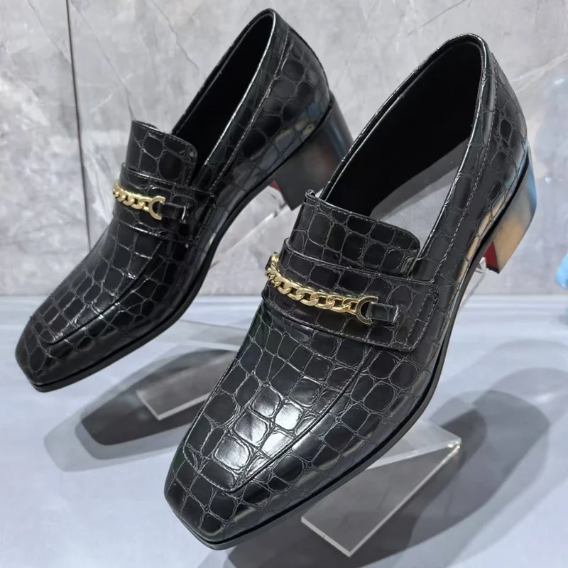 Luxury 4.5cm High Heel Shoes For Men Fashion Crocodile Pattern Leather Loafers Men Dress Shoes Slip On Party And Wedding Shoes