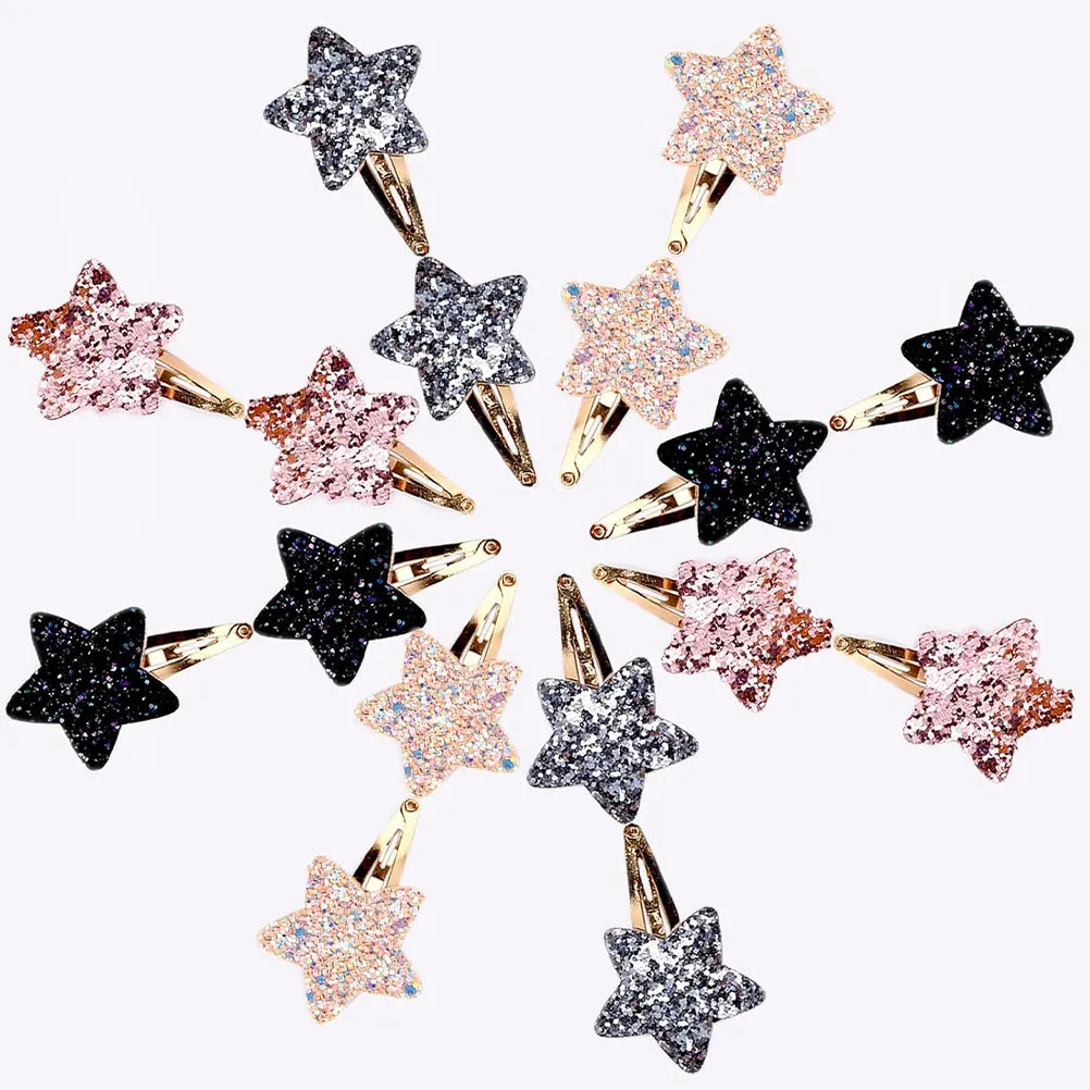

16Pcs Star Hair Clips Glitter Snap Barrettes Metal Decor Hair Accessories for Women Girls Charming Style Hold Bangs Secure