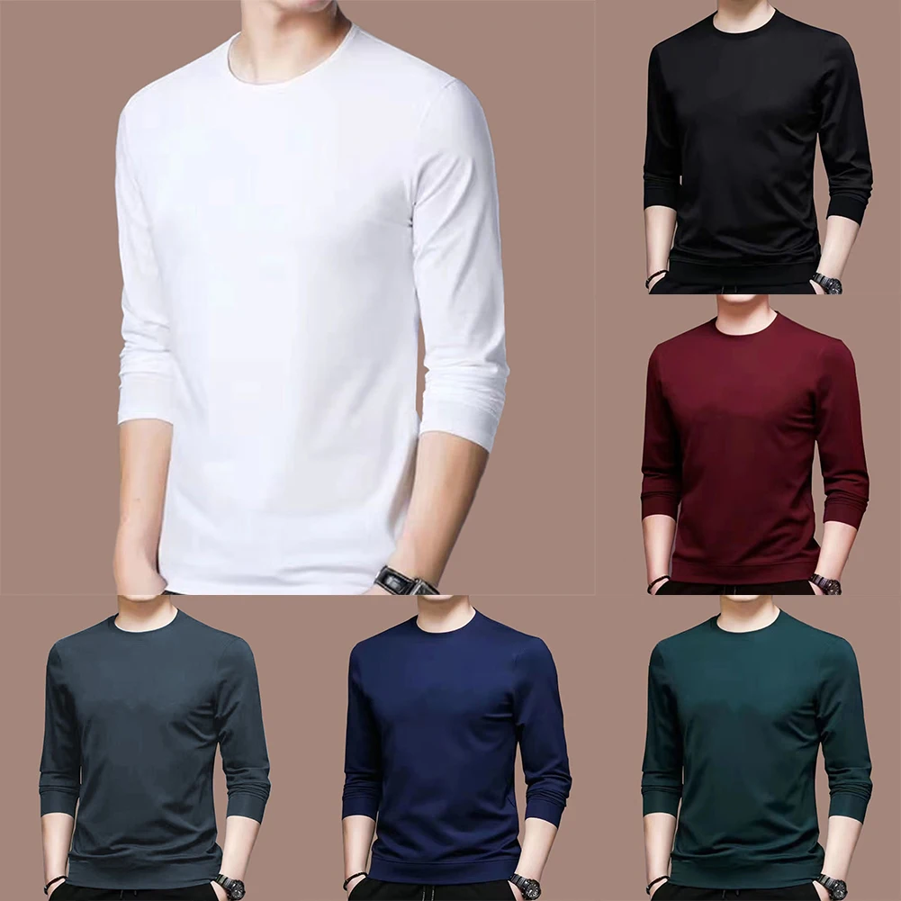 Top masculino para hombre, ropa deportiva higroscópica de manga larga para uso diario, camiseta interior ajustada de Color sólido, agradable para la piel, cómoda