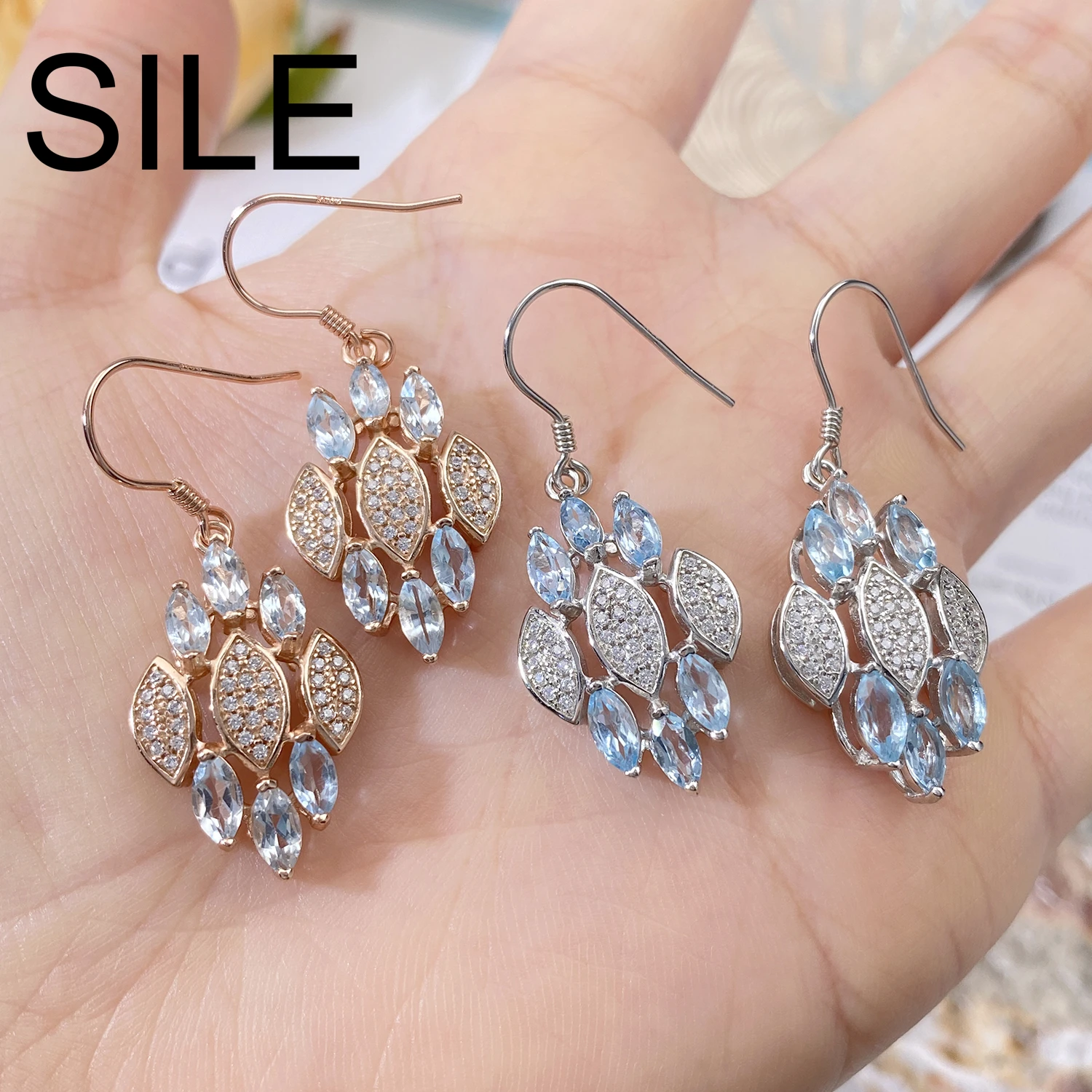 

SILE Natural Topaz Gemstone Hook Earrings 925 Sterling Silver Elegant Geometric Drop Earrings For Wedding Dating Fine Jewelry