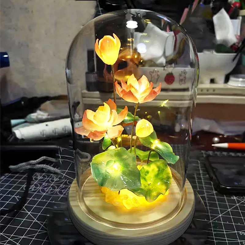 

10 pcs Acrylic Lotus flowers lotus leaves and stamen jewelry accessories diy Handmade jewelry materials making for Keychain