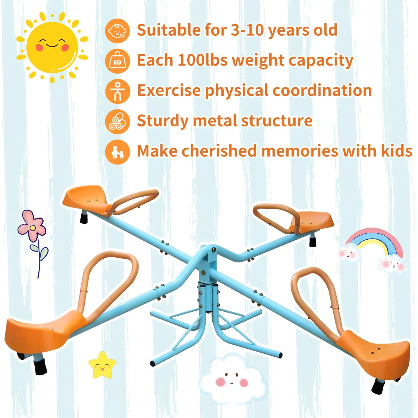 Outdoor Kids Spinning Seesaw Sit and Spin Teeter Totter Outdoor Playground Equipment Swivel Teeter Totter for Backyard