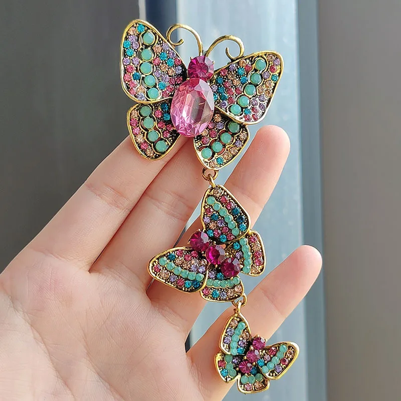 New Creative Big Rhinestone Butterfly Brooches For Women Vintage Insect Clothing Decoration Brooch Trendy Party Pins Gifts