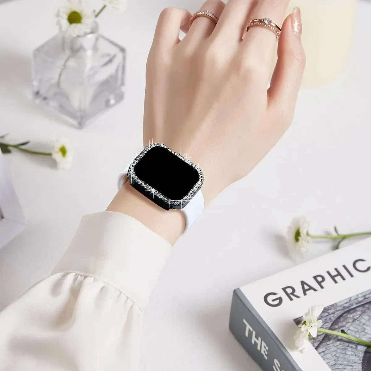 Abdeckung für Apple Watch Gehäuse 42 mm 46 mm Serie 10 Zubehör Bling Diamant Strass PC Bumper Protector Gesicht iWatch Schutz