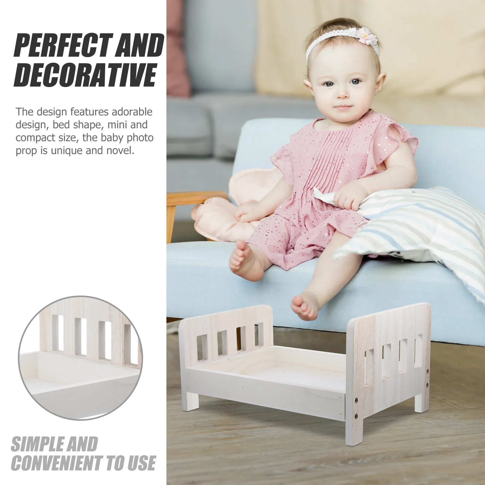 

Sturdy Wooden Bed Baby Photo Prop Compact Size for Newborn Photography Vintage Inspired Decorative Piece Fine Workmanship Safe