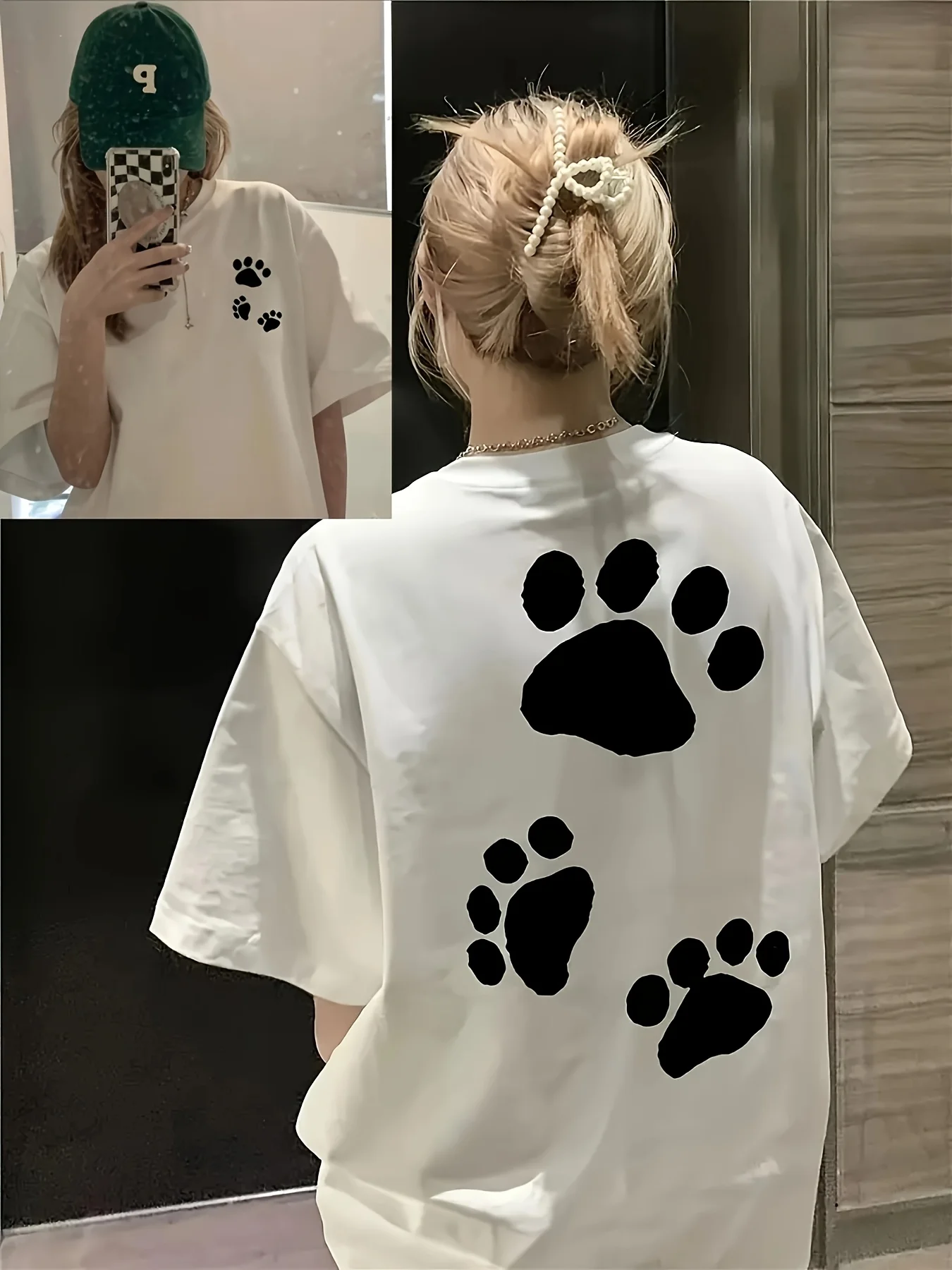 Vintage Paw Print Graphic T Shirt Women Double Sided Cat Dog Footprint Tee Harajuku Short Sleeve Casual Animal Lover Top 2026