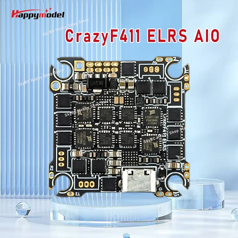 Happymodel CrazyF411 ELRS AIO 4-en-1 FC, F411, Récepteur ELRS 2.4G UART intégré, ESC 20A, 2-4S, pour pièces DIY FPV Toothpick