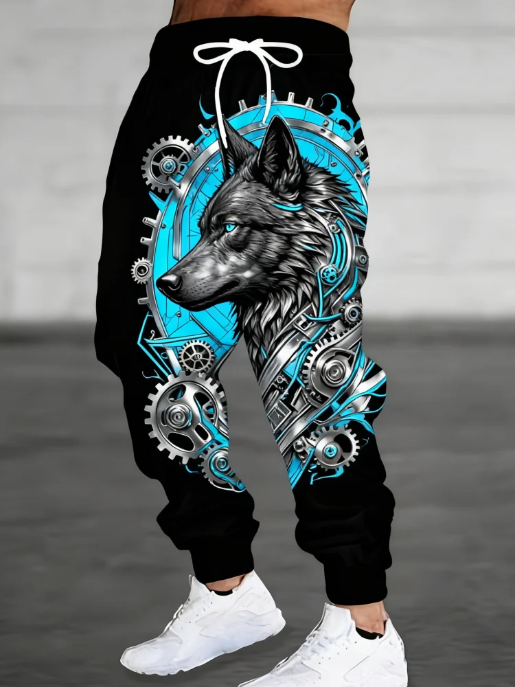 

Trendy Hip Hop Sweatpants Cool Wolf King Printed Trousers Daily Casual Sports Pants Quick Dry Long Pants Street Y2k Men Clothing