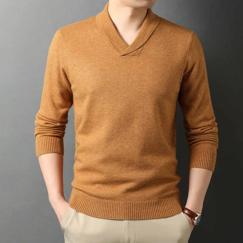 

Men Solid Sweater Pullovers 2020 Autumn Winter Turn-down Collar Casual Man Warm Sweaters