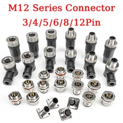 5/20 PCS M12 12mm Connector Aviation Panel Back/Front Mount Flange Socket Sensor Connector IP67 Waterproof Straight/Right Angle