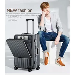 Front Fastening Luggage Multi-Functional USB Charging Password Suitcase Aluminum Frame Trolley Case Silent Wheel Boarding Bag