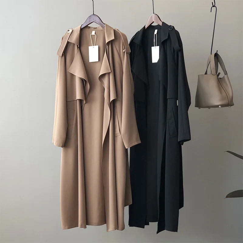New Women Autumn Khaki Long Trench Coat Turn Down Collar Women Trench Coat Femme Casaco Abrigo Streetwear