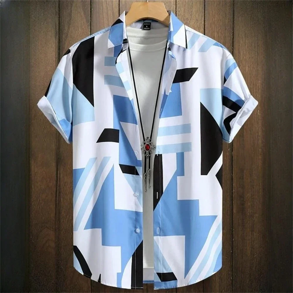 

3D Printed Geometry Men's Shirts Loose Casual Fashion Button Short Sleeve Lapel Hawaiian Blouse Shirts for Men Summer Clothing